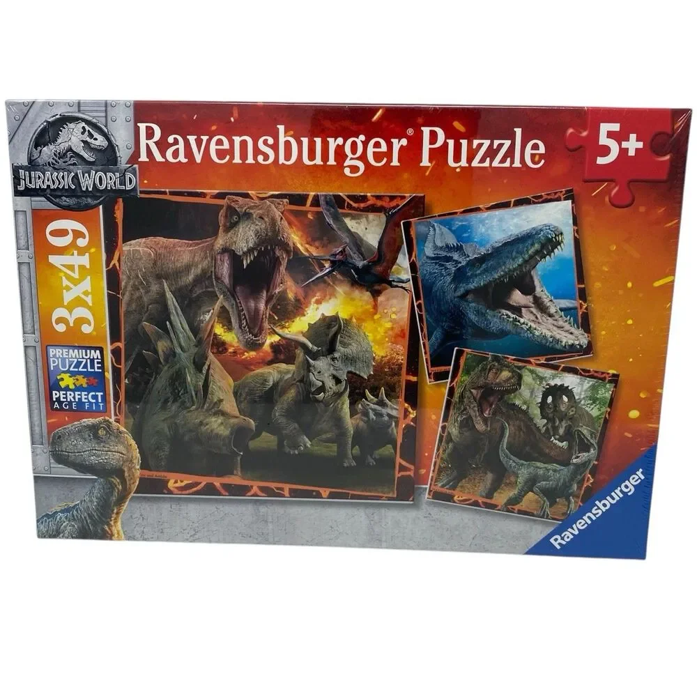 Jurassic World Puzzle Set 3x49 Piece Dinosaurs T-Rex Kids Age 5+ Ravensburger